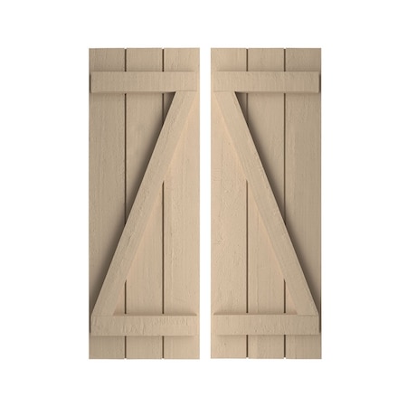 Rustic Three Board Joined Board-n-Batten Rough Cedar Faux Wood Shutters W/Z-Board, 16 1/2W X 46H